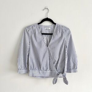 Madewell Wrap Blouse Striped Blue and White with Bow and Buttons Size XS